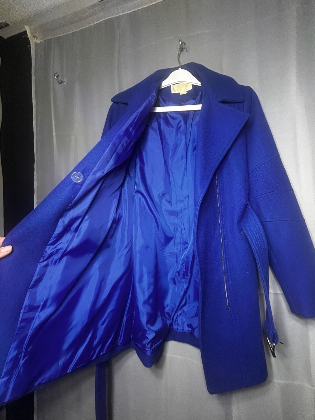 Michael Kors Royal Blue Wool Blend Asymmetrical Zip Belted Moto Coat 7