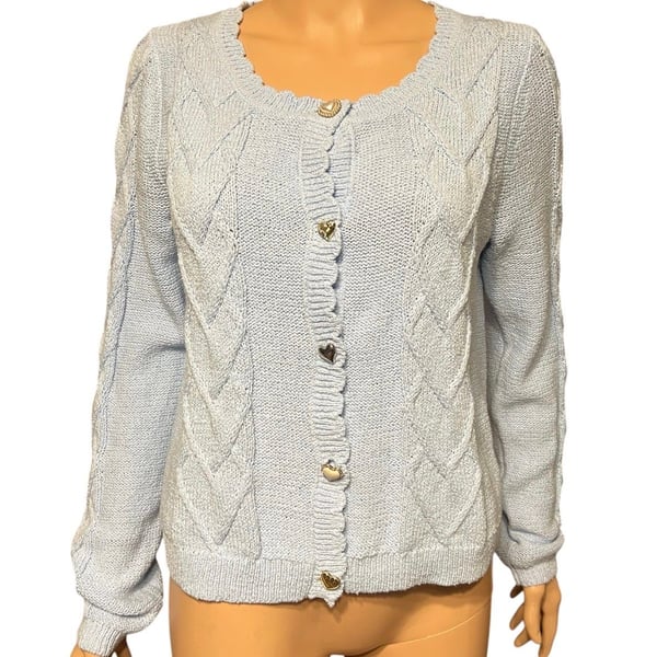 Wild Fable Blue Cable Knit Cardigan with Heart Buttons
