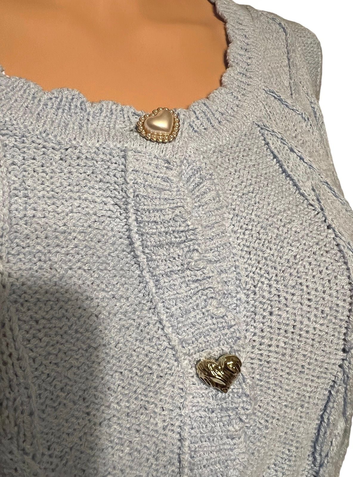 Wild Fable Blue Cable Knit Cardigan with Heart Buttons 3