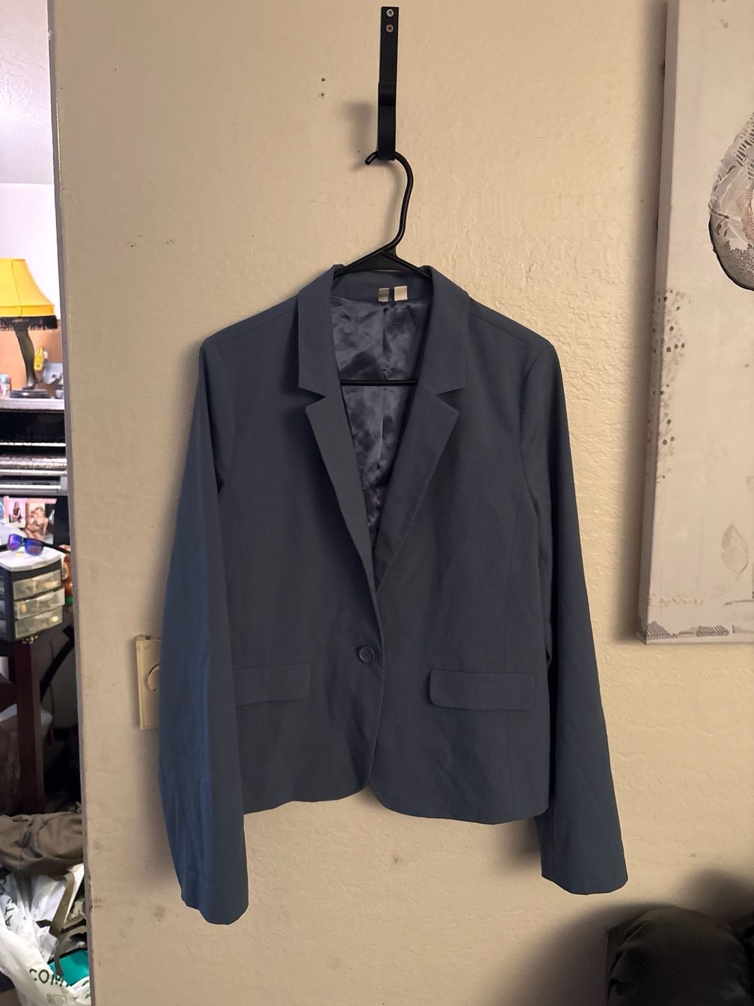 Frenchi Slate Blue Single Button Notched Lapel Blazer 2