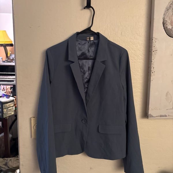 Frenchi Slate Blue Single Button Notched Lapel Blazer