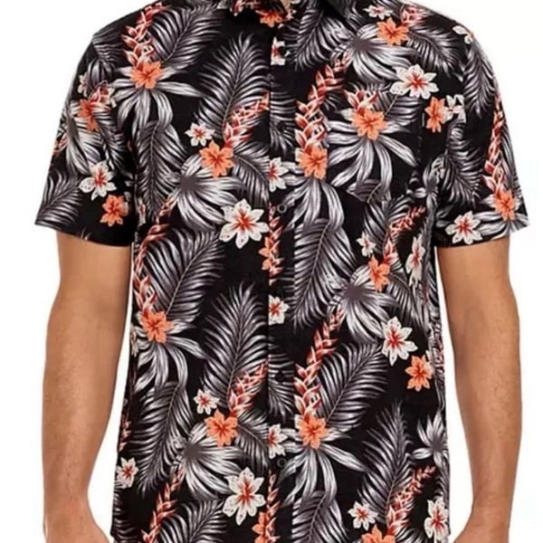 Hurley Men's Short Sleeve Floral Woven Patio Shirt Black Large Summer Vibe