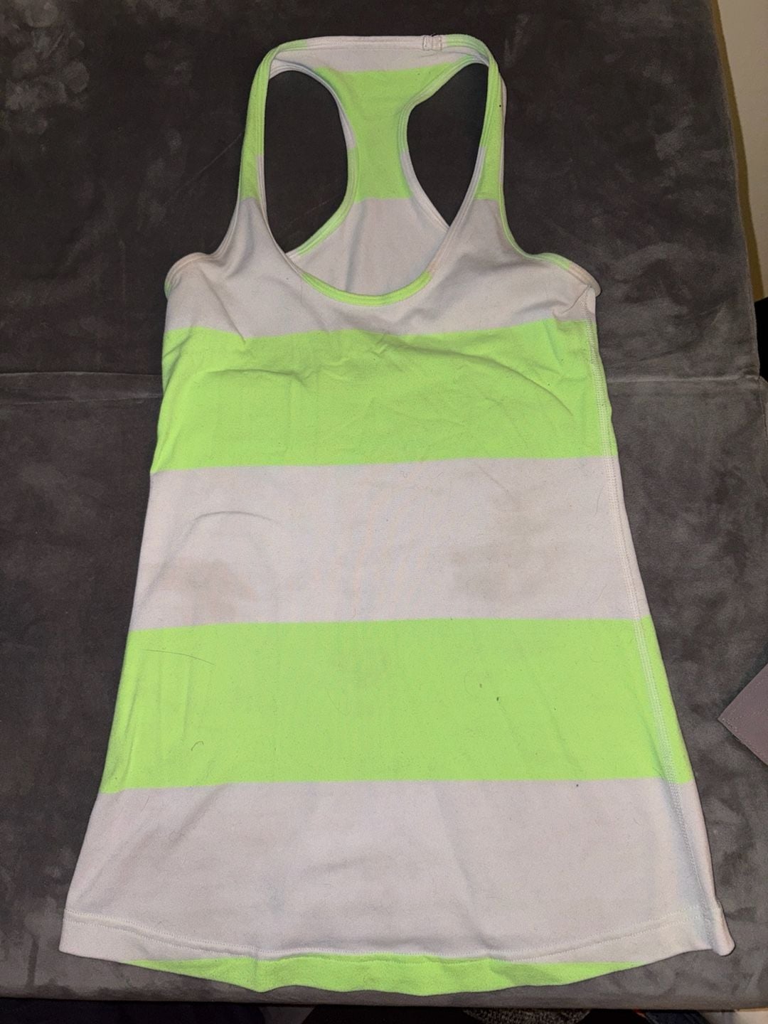Lululemon Cool Racerback Tank Top Wide Stripe Neon Lime Green and Heathered Grey 2
