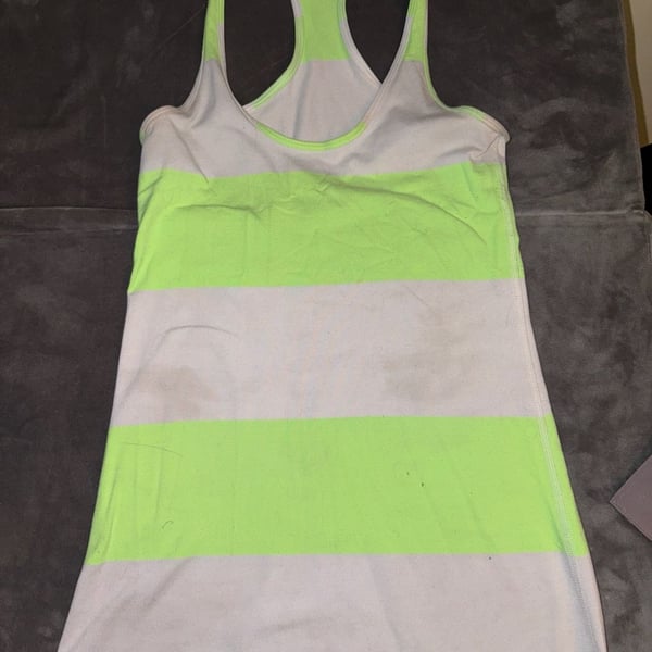 Lululemon Cool Racerback Tank Top Wide Stripe Neon Lime Green and Heathered Grey