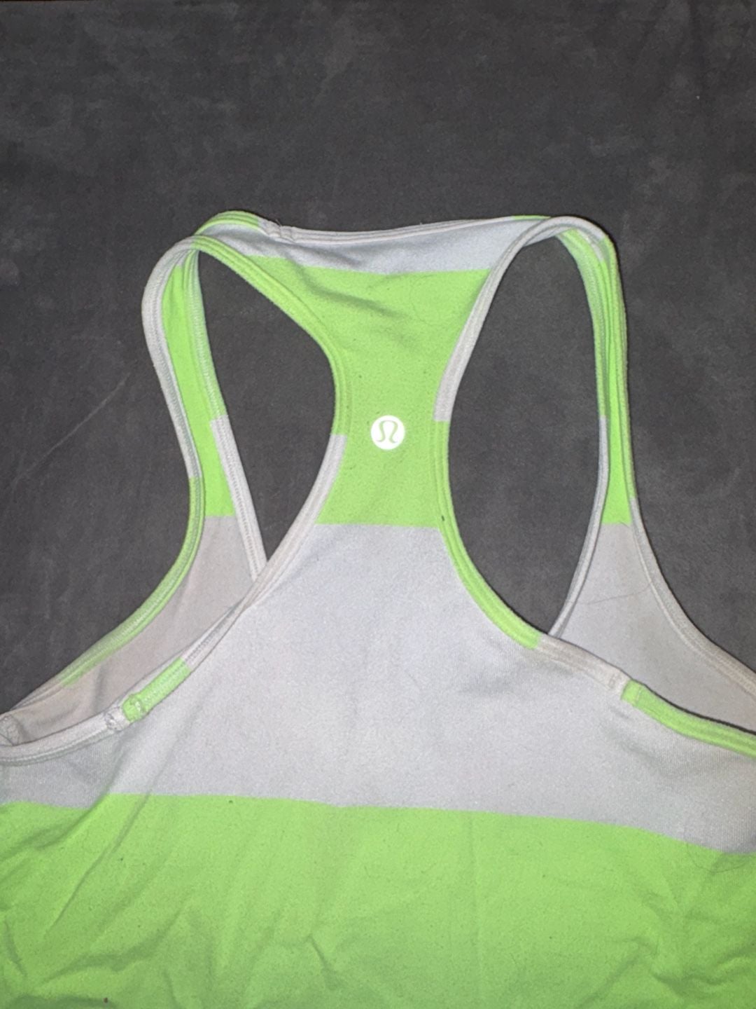 Lululemon Cool Racerback Tank Top Wide Stripe Neon Lime Green and Heathered Grey 3