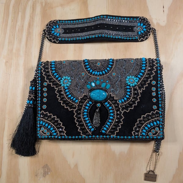 Mary Frances Bohemian Rhapsody Beaded Turquoise Crossbody Bag