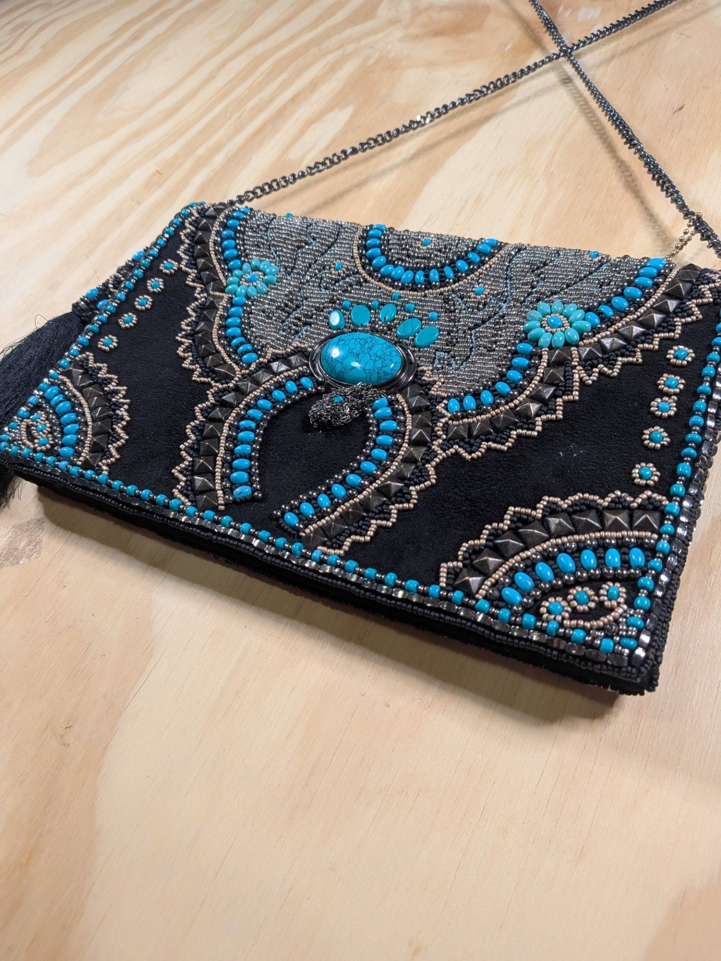 Mary Frances Bohemian Rhapsody Beaded Turquoise Crossbody Bag 2