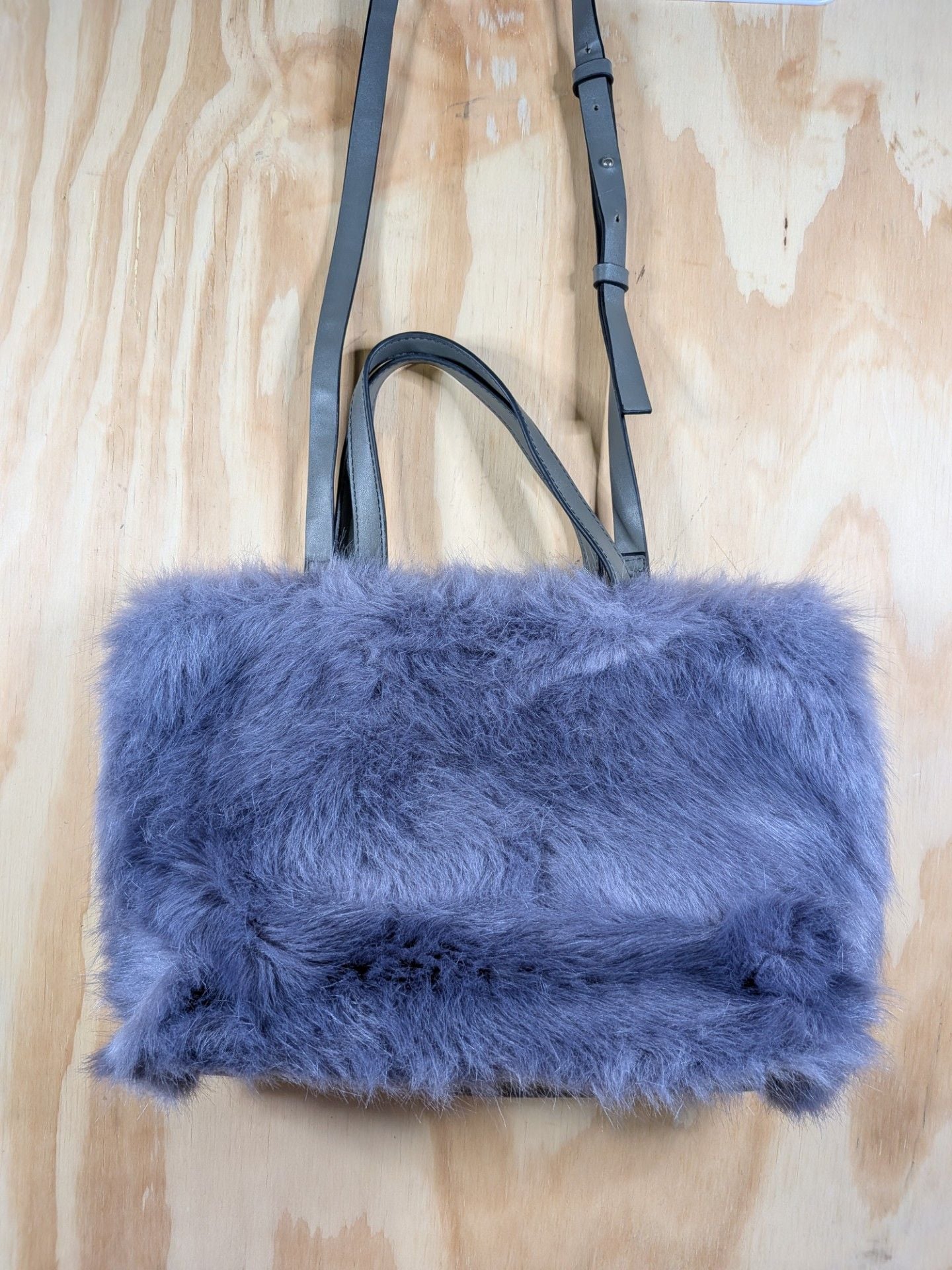 French Connection Purple Faux Fur Tote Bag with Crossbody Strap 2
