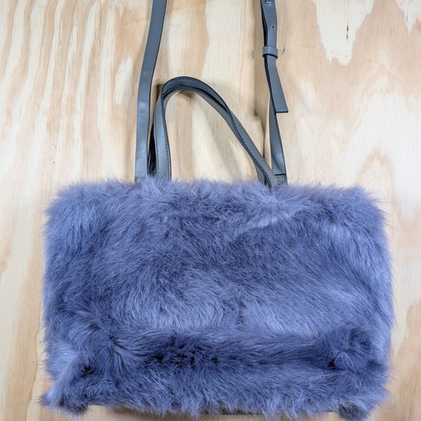 French Connection Purple Faux Fur Tote Bag with Crossbody Strap