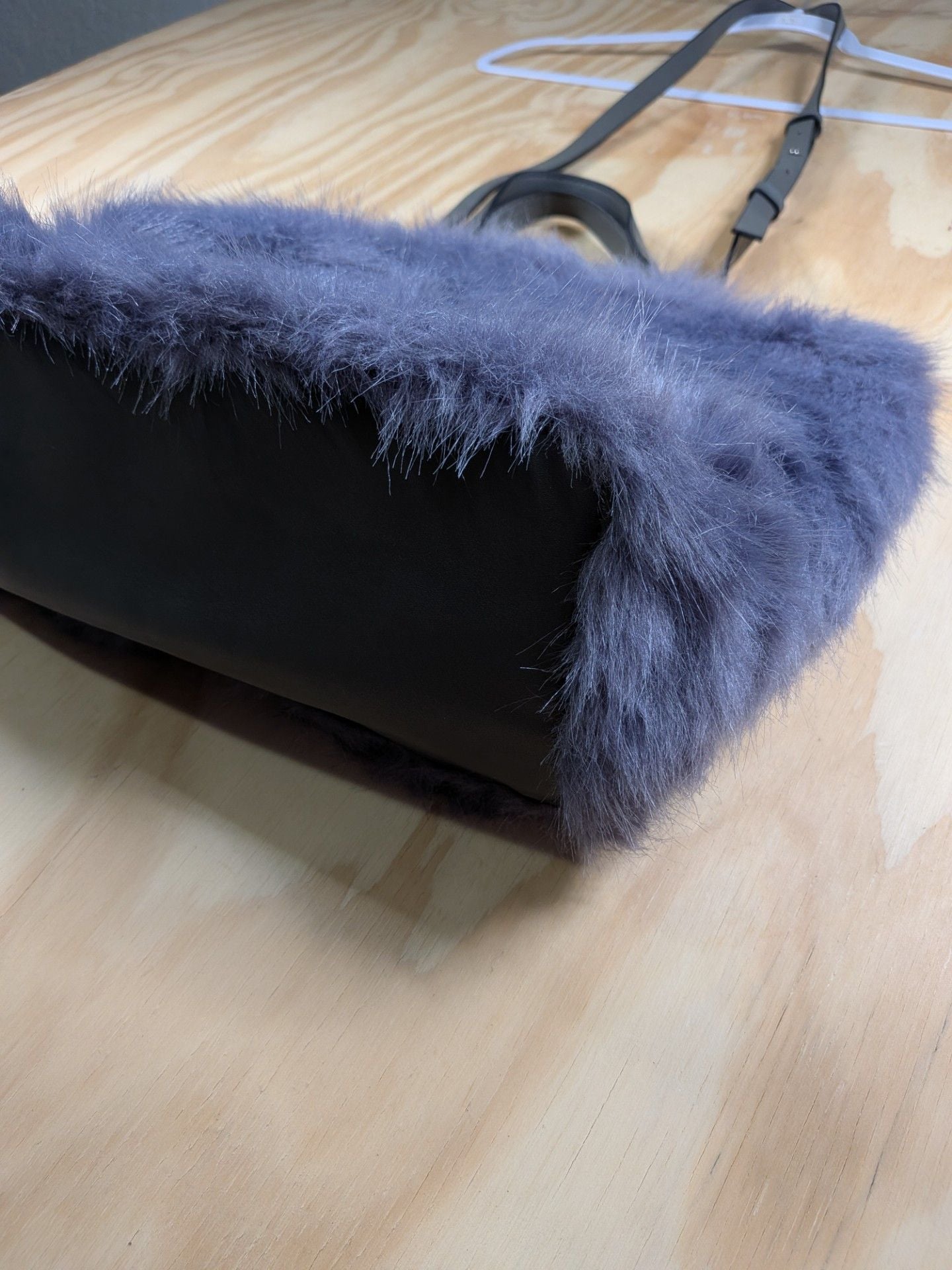 French Connection Purple Faux Fur Tote Bag with Crossbody Strap 3