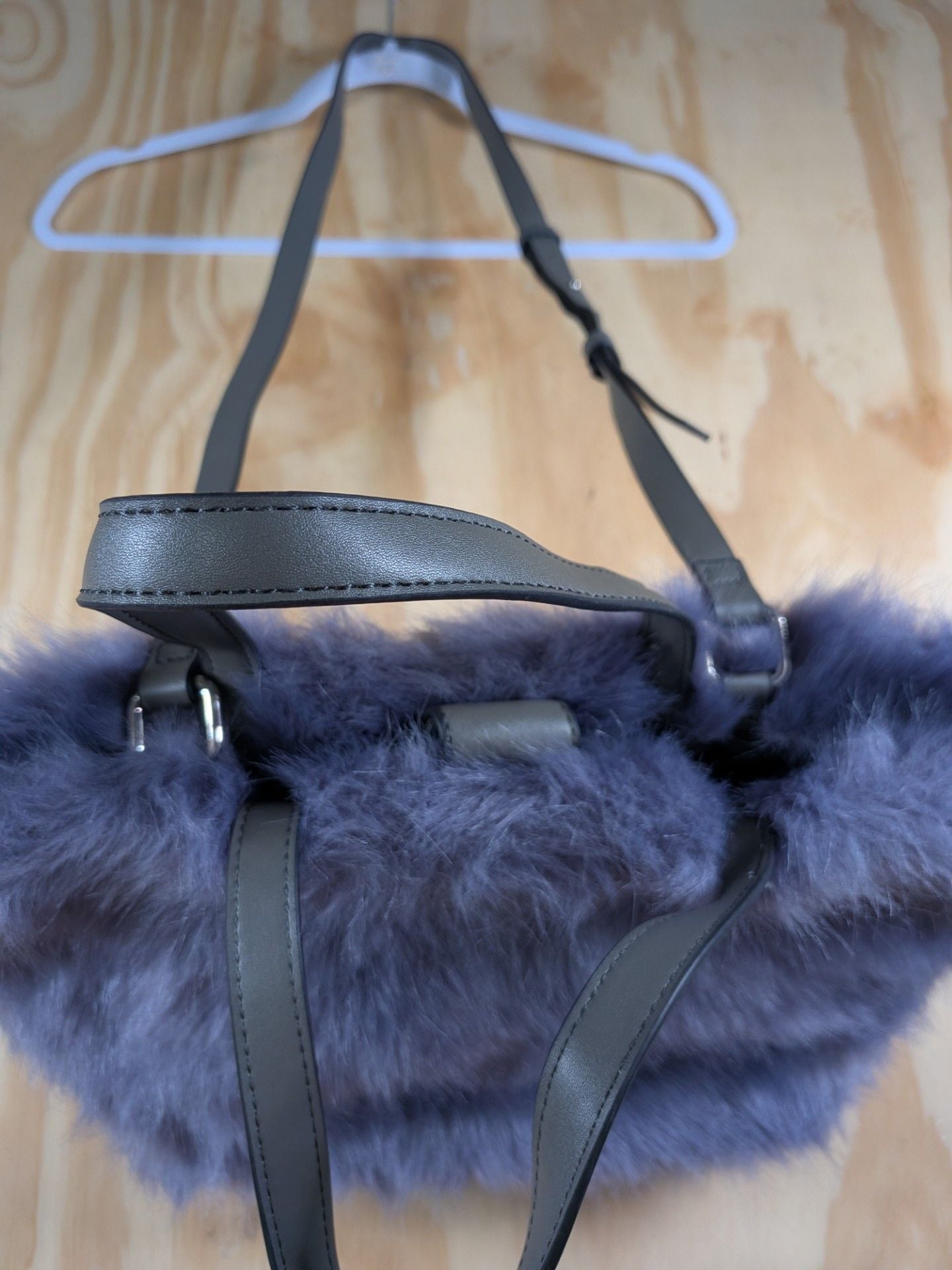 French Connection Purple Faux Fur Tote Bag with Crossbody Strap 4