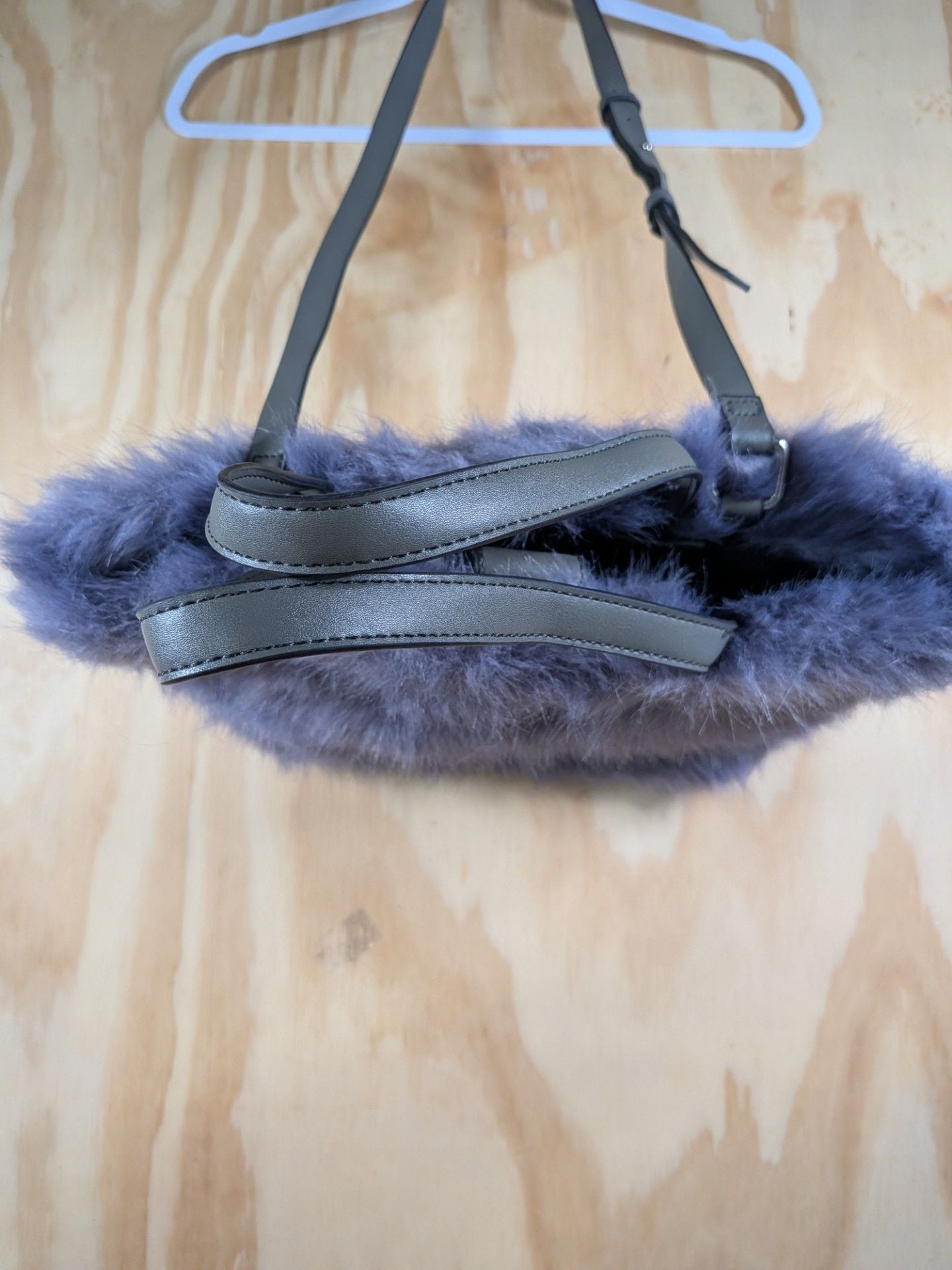 French Connection Purple Faux Fur Tote Bag with Crossbody Strap 5