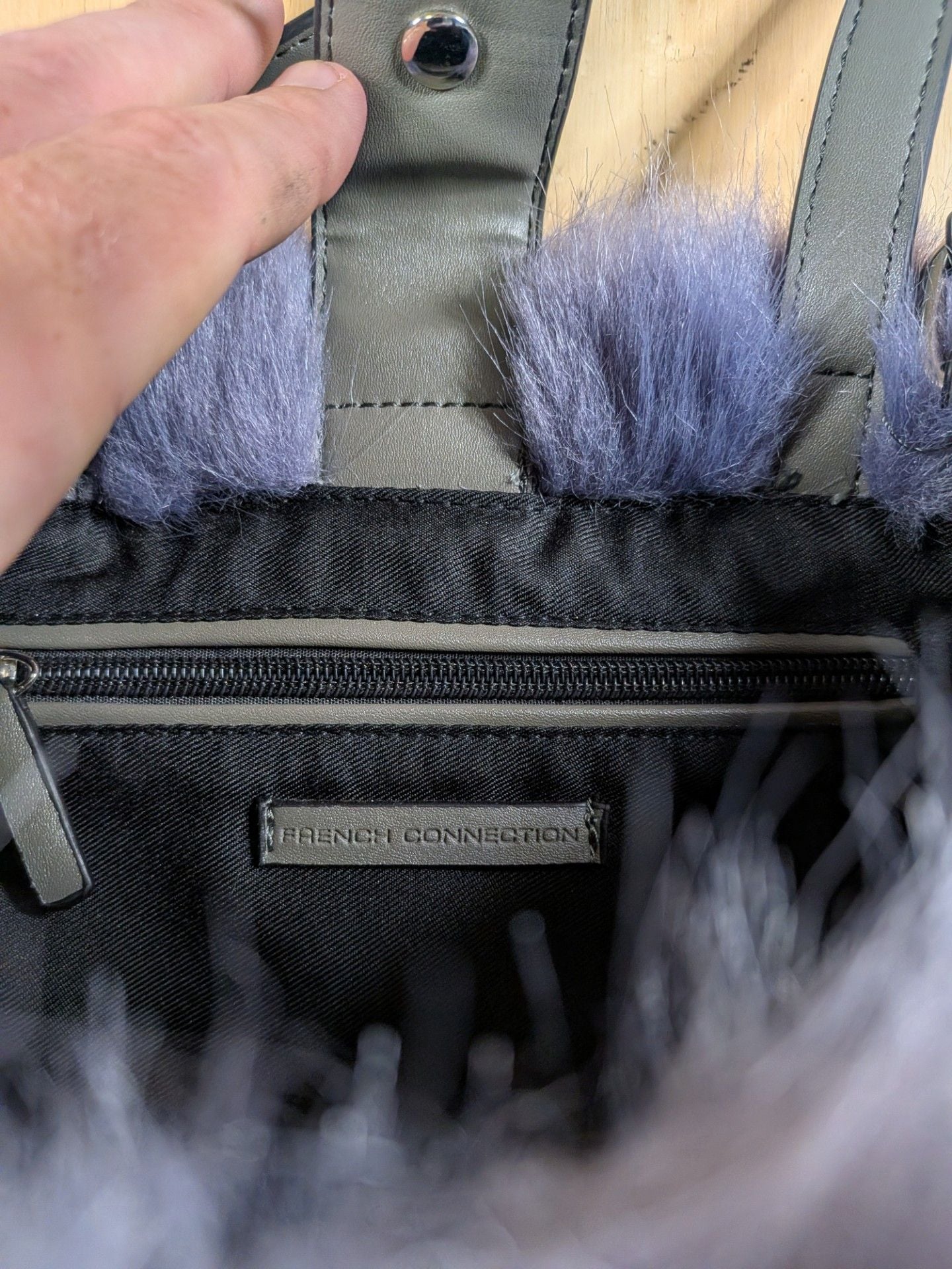 French Connection Purple Faux Fur Tote Bag with Crossbody Strap 6
