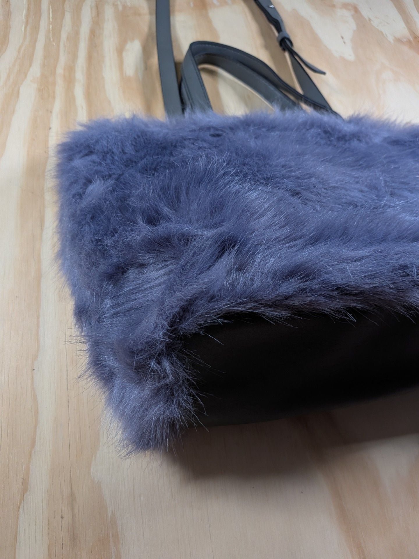 French Connection Purple Faux Fur Tote Bag with Crossbody Strap 7