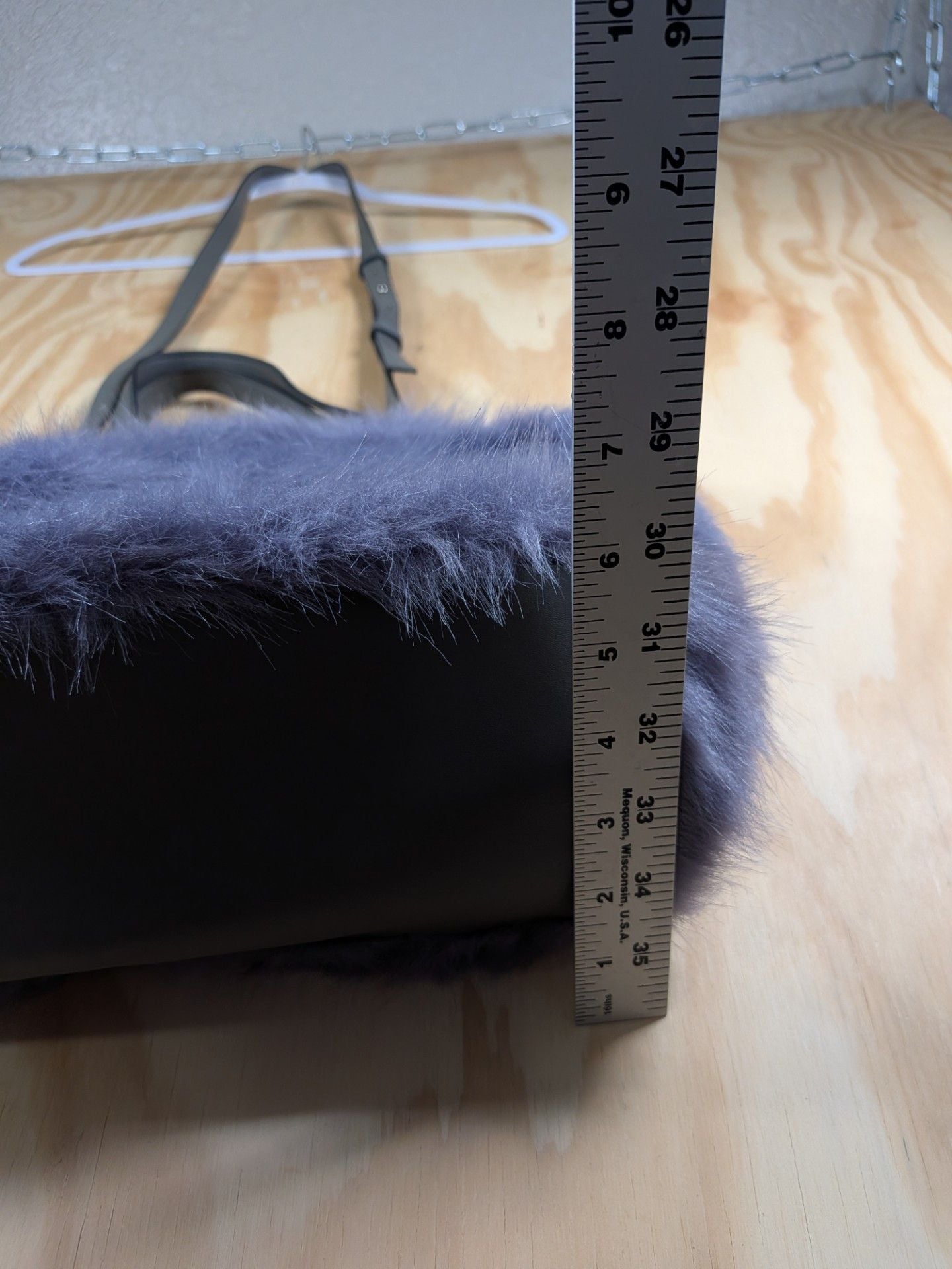 French Connection Purple Faux Fur Tote Bag with Crossbody Strap 9
