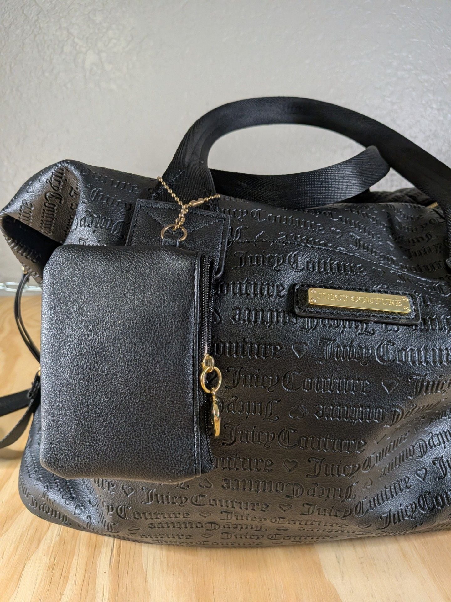 Juicy Couture Gothic Monogram Embossed Black Duffle Weekender Bag with Pouch 3