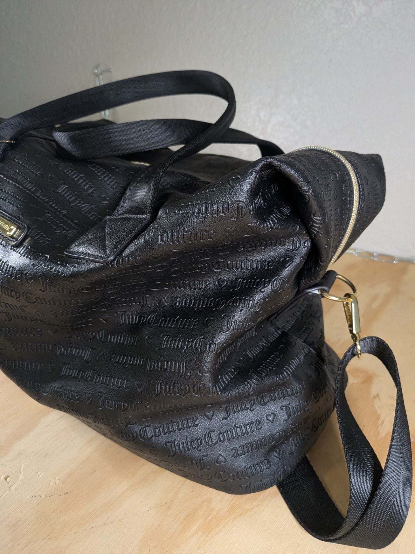 Juicy Couture Gothic Monogram Embossed Black Duffle Weekender Bag with Pouch 5