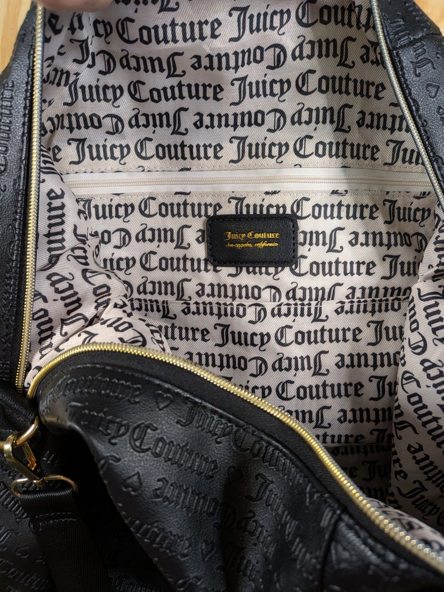Juicy Couture Gothic Monogram Embossed Black Duffle Weekender Bag with Pouch 8