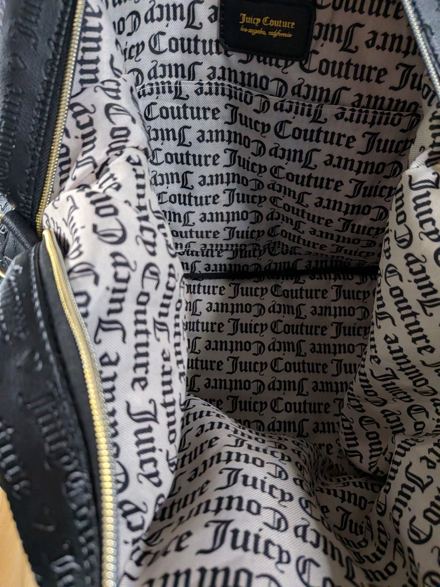 Juicy Couture Gothic Monogram Embossed Black Duffle Weekender Bag with Pouch 9