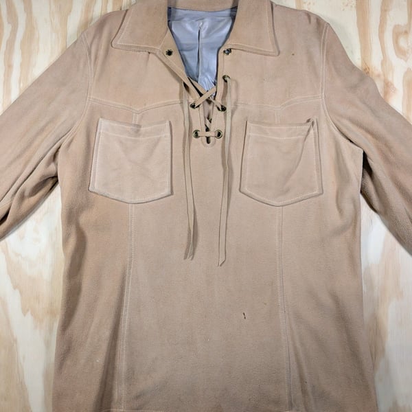 1950's Deerskin Trading Post Pull Over Lace Front Suede Buckskin Shirt Jacket