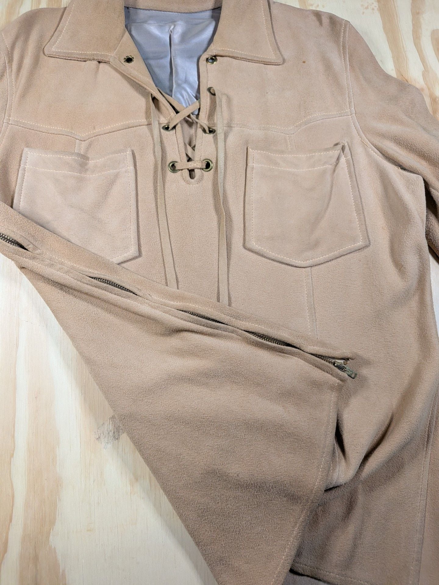 1950's Deerskin Trading Post Pull Over Lace Front Suede Buckskin Shirt Jacket 5