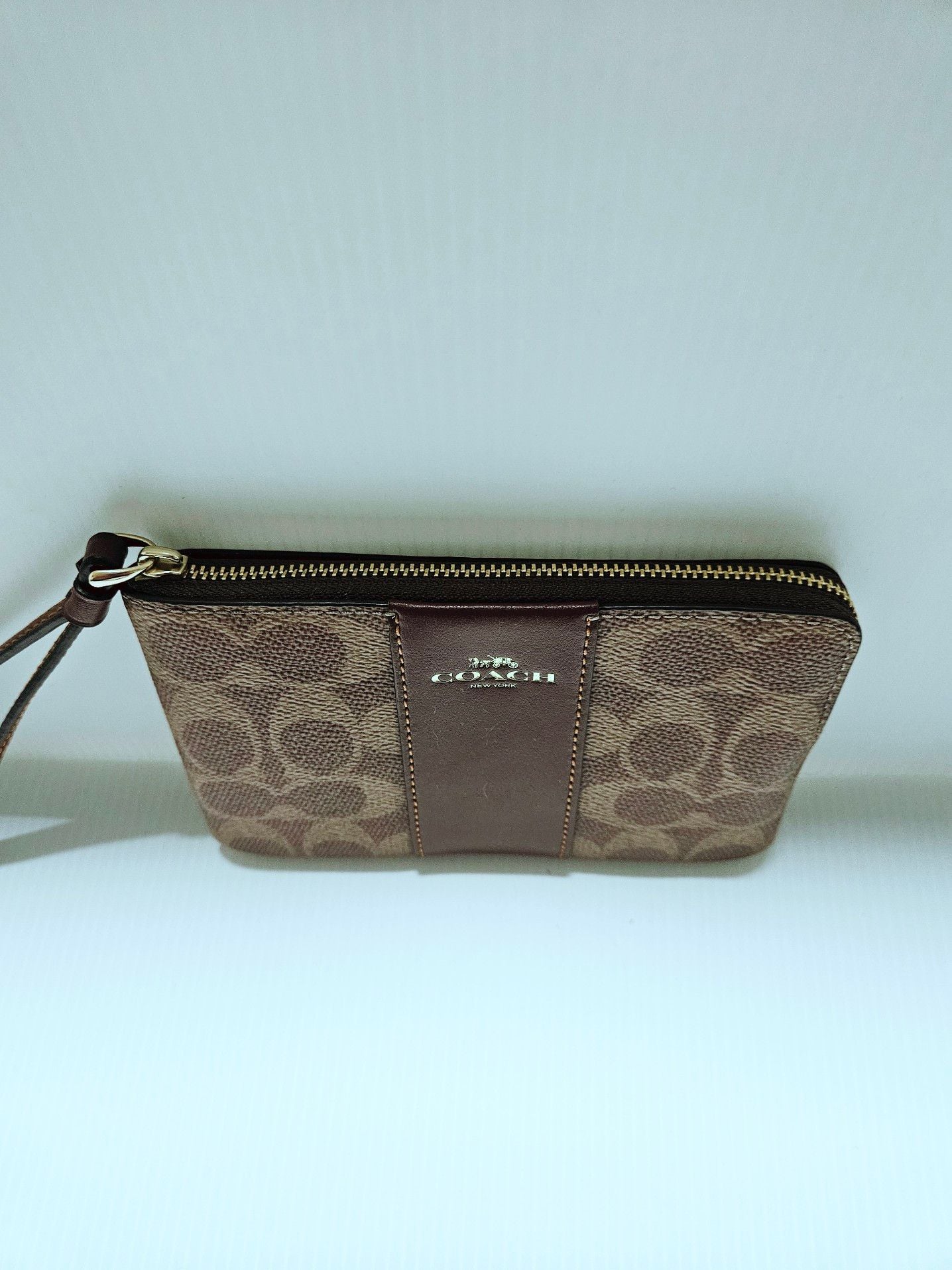 Coach Corner Zip Wristlet in Signature Canvas with Varsity Stripe 3