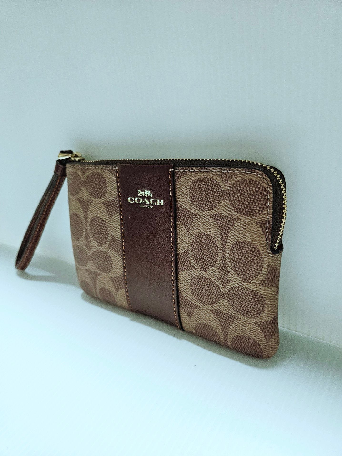 Coach Corner Zip Wristlet in Signature Canvas with Varsity Stripe 5