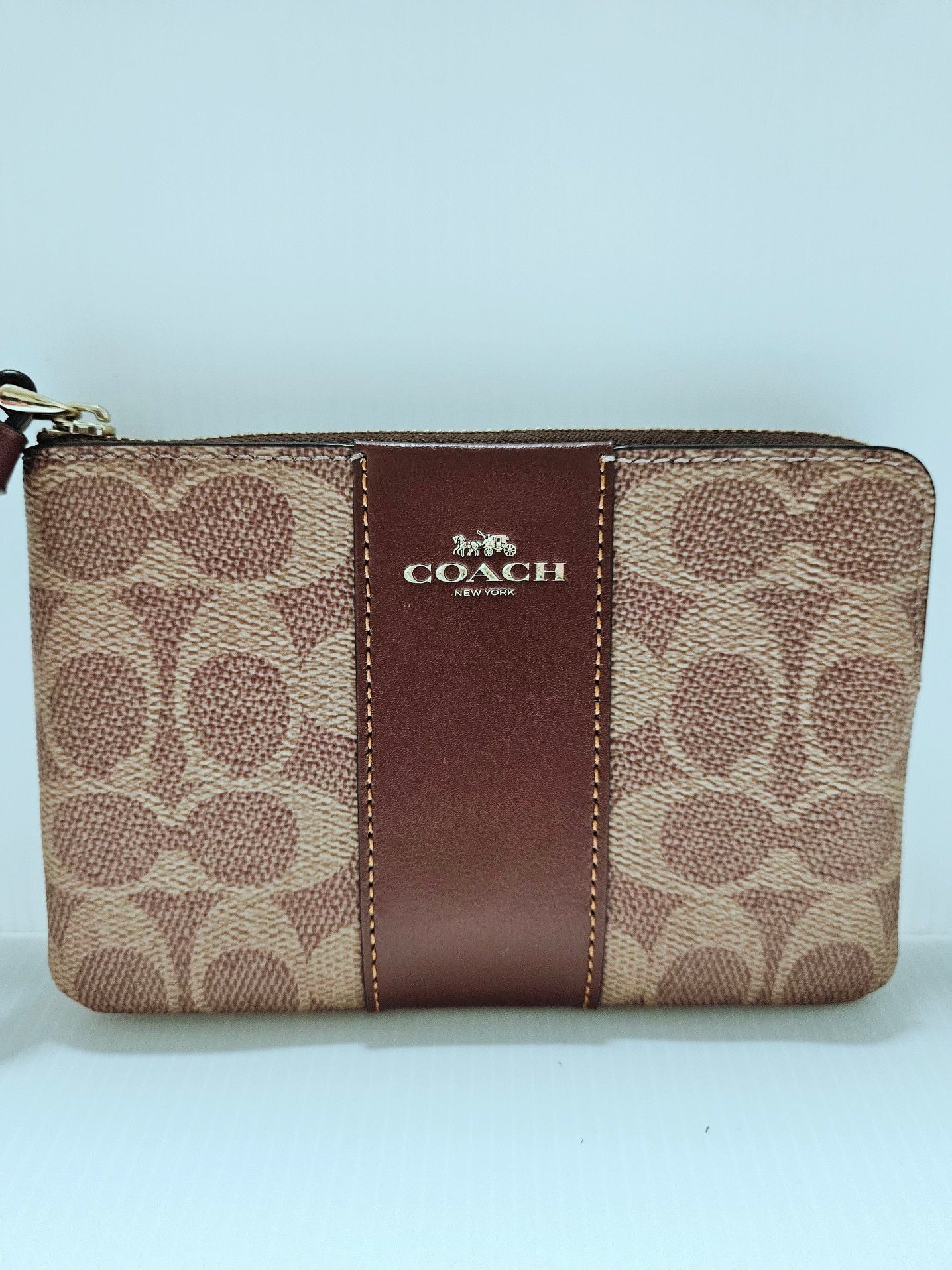 Coach Corner Zip Wristlet in Signature Canvas with Varsity Stripe 6