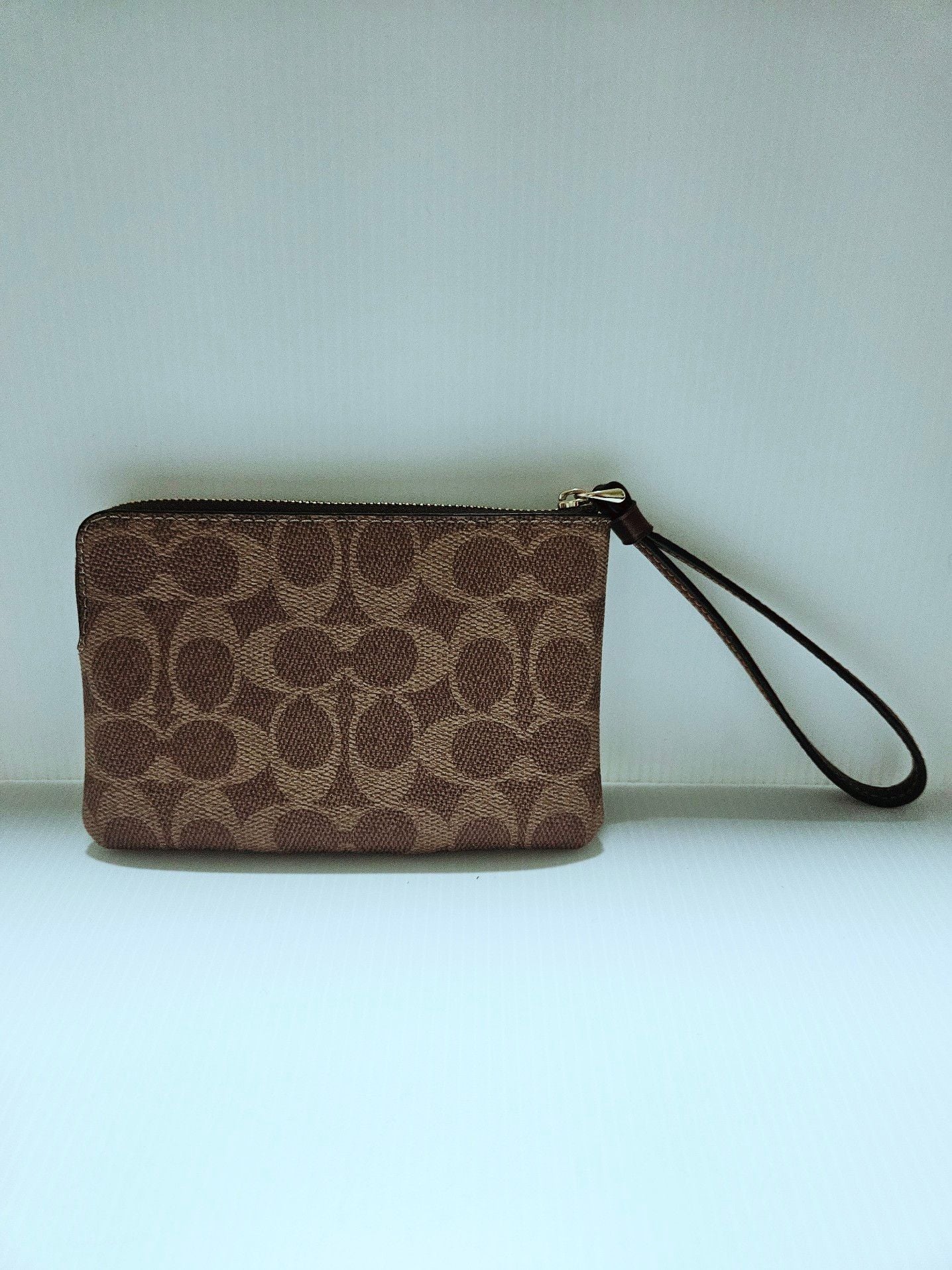 Coach Corner Zip Wristlet in Signature Canvas with Varsity Stripe 7