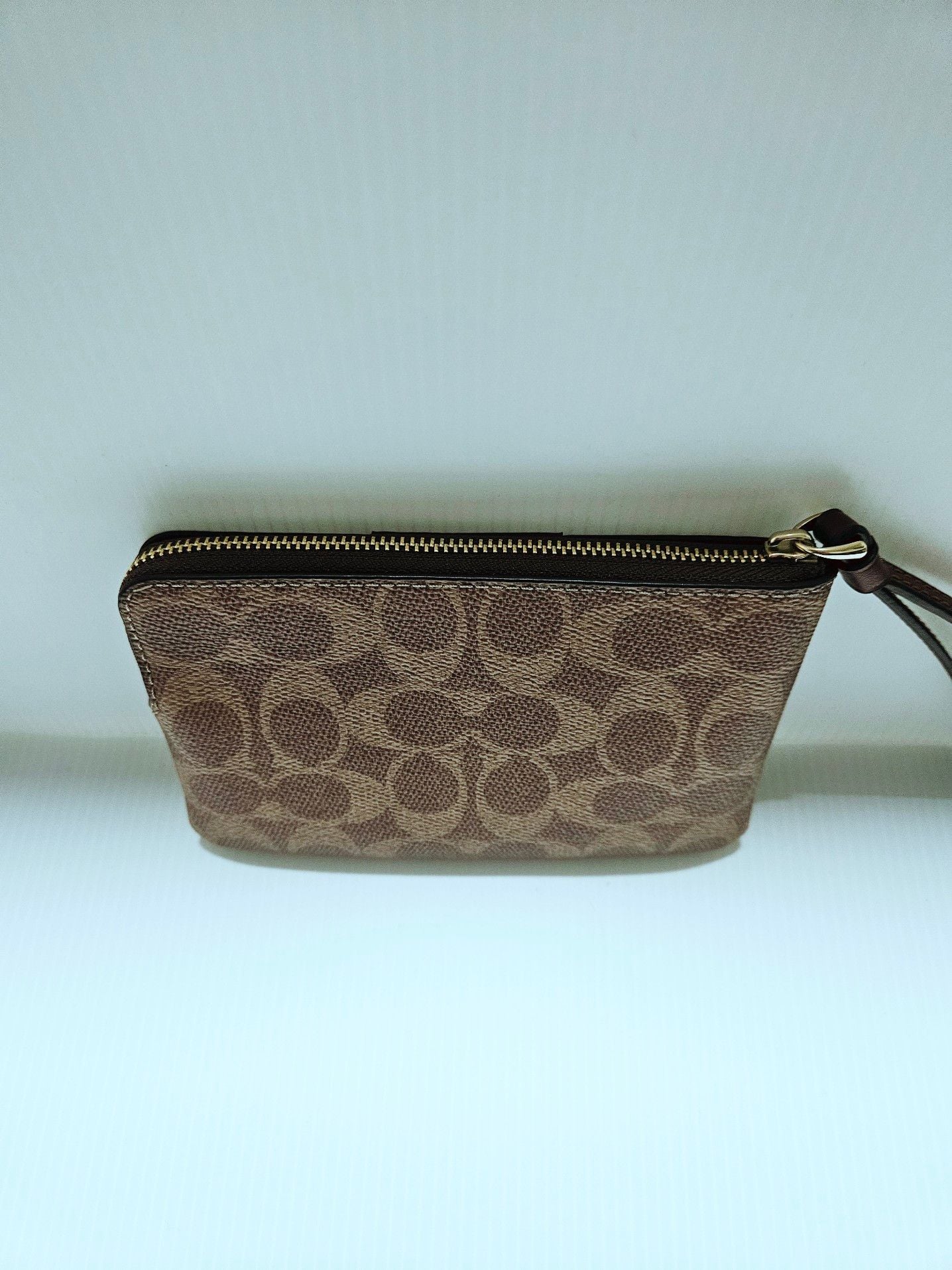 Coach Corner Zip Wristlet in Signature Canvas with Varsity Stripe 8