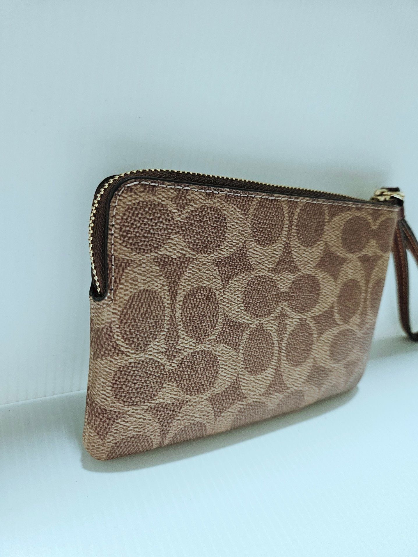 Coach Corner Zip Wristlet in Signature Canvas with Varsity Stripe 9
