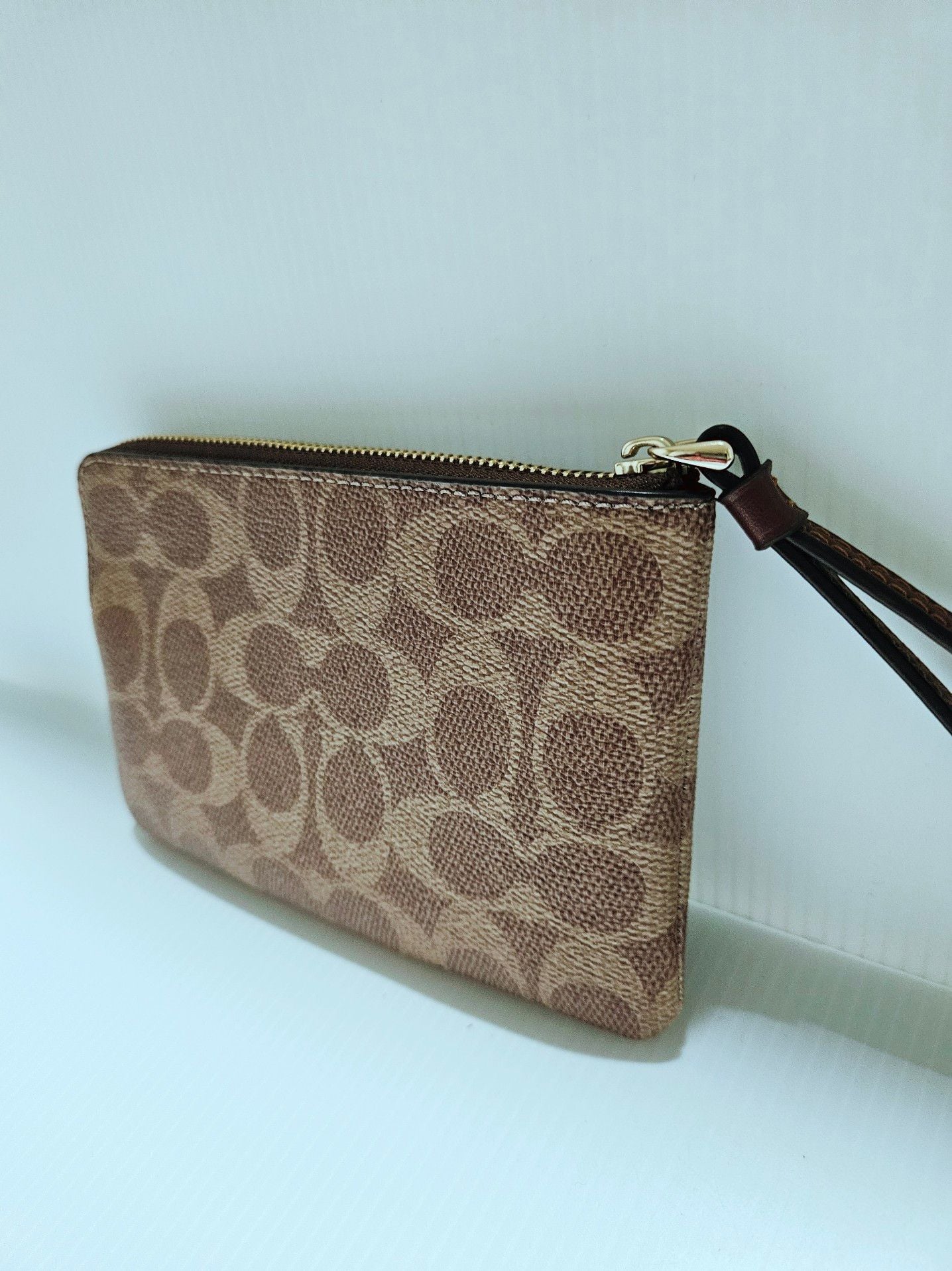Coach Corner Zip Wristlet in Signature Canvas with Varsity Stripe 10