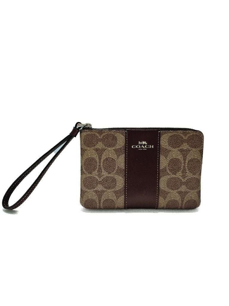 Coach Corner Zip Wristlet in Signature Canvas with Varsity Stripe 2