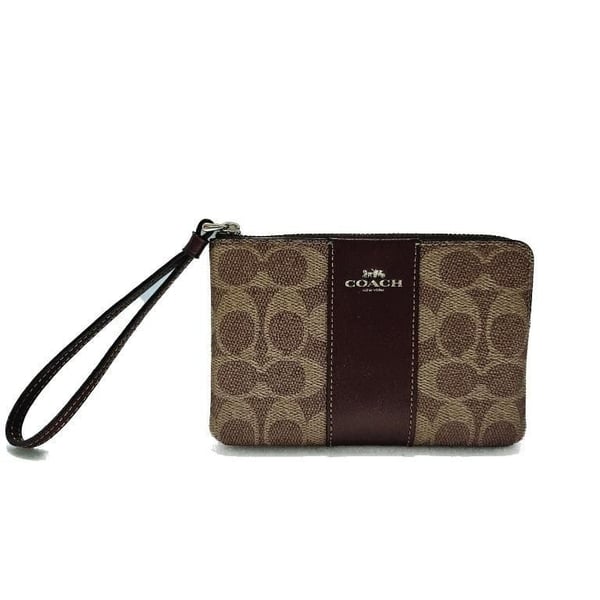 Coach Corner Zip Wristlet in Signature Canvas with Varsity Stripe