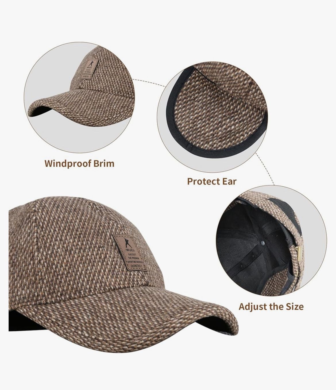 WUZJ Men's Tweed Baseball Cap with Foldable Eaflaps 2