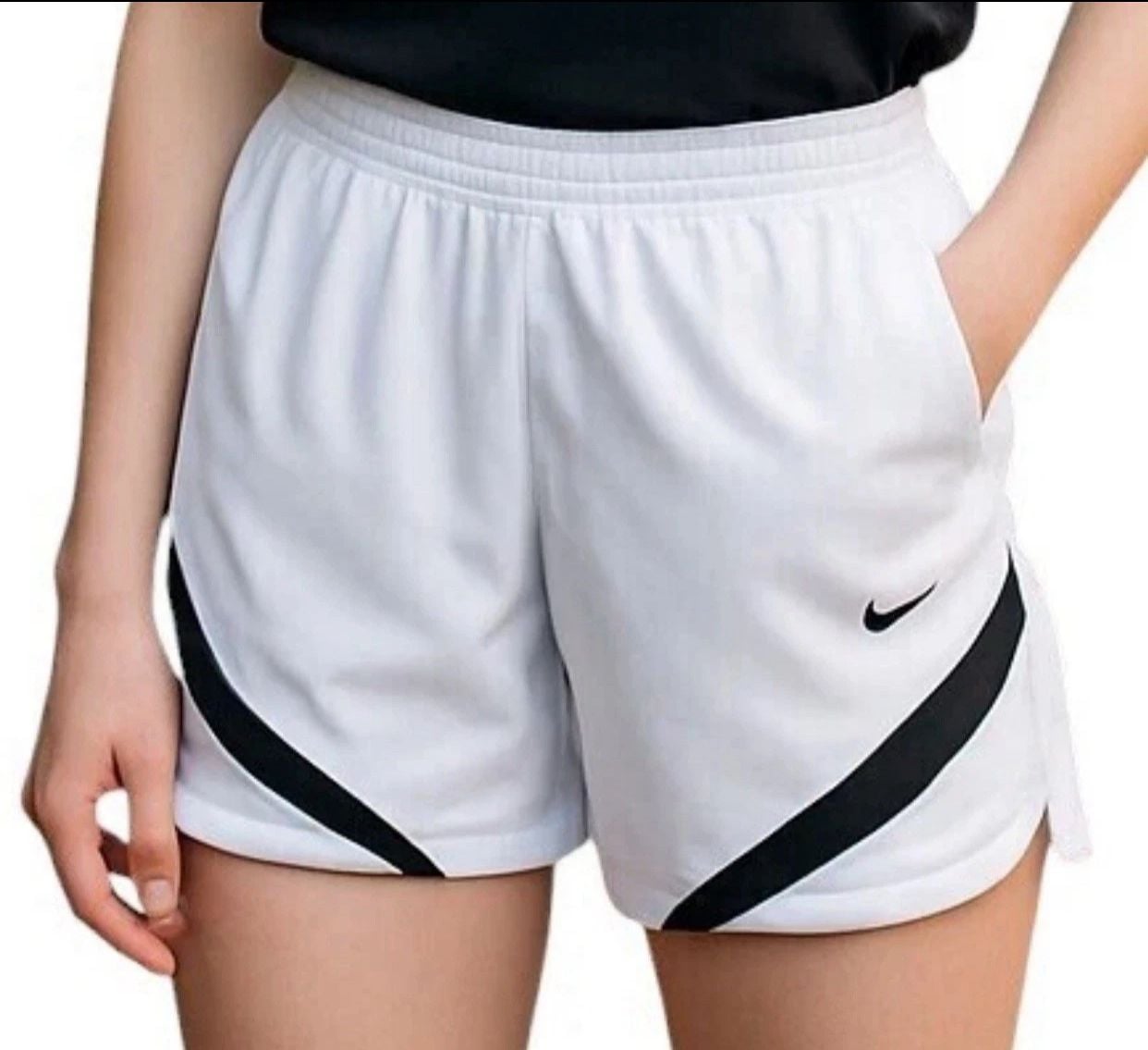Nike Women's Elite White/Blue Basketball Shorts CQ4357-107 Large 2