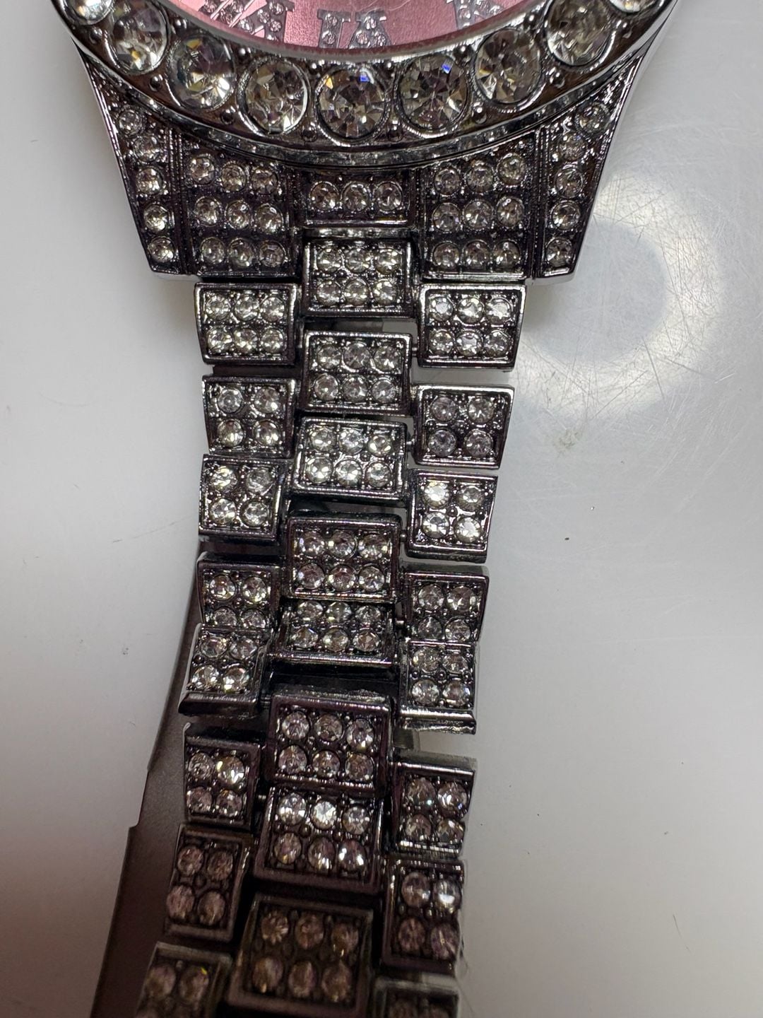 Techno Pave Iced Out Bling Pink Sunray Dial Roman Numeral Men's Watch 3