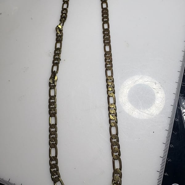 Vintage Antiqued Brass Figaro Link Chain Necklace with Lobster Clasp