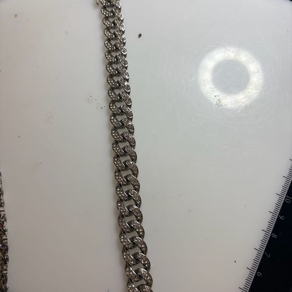 Silver Tone Iced Out Cuban Link Bracelet with Rhinestones