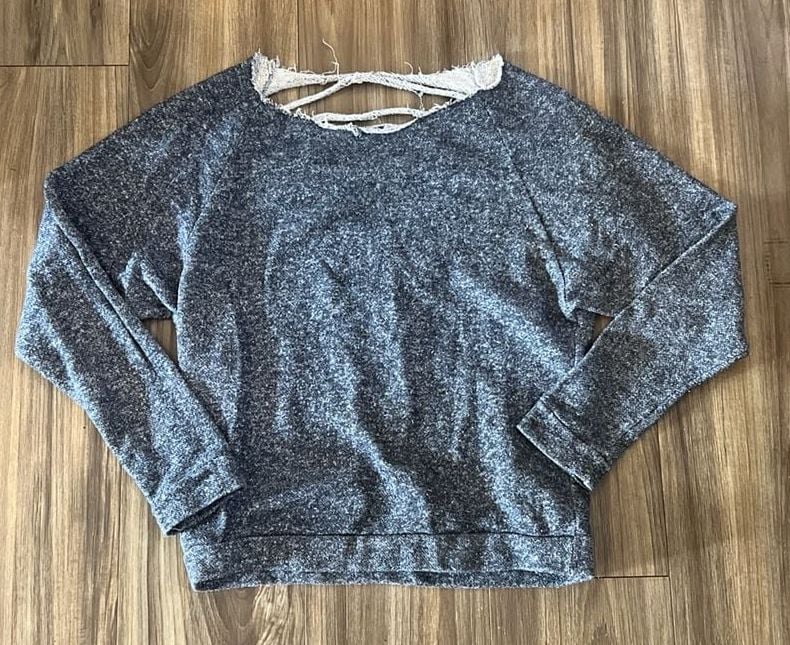 Charcoal Heather Distressed Cut-Out Back Long Sleeve Top 2