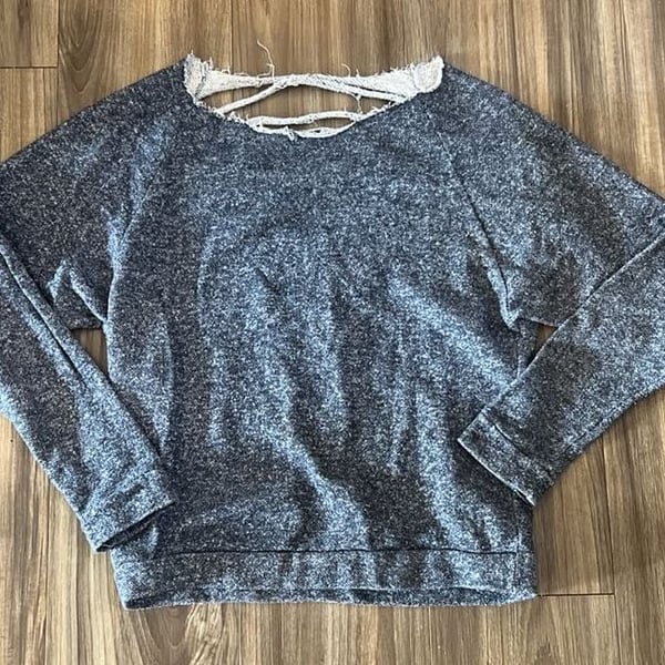 Charcoal Heather Distressed Cut-Out Back Long Sleeve Top