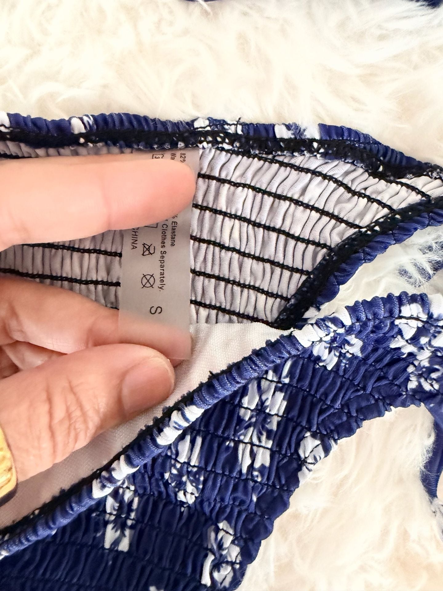 SHEIN Blue and White Floral Smocked Triangle Bikini Set 2