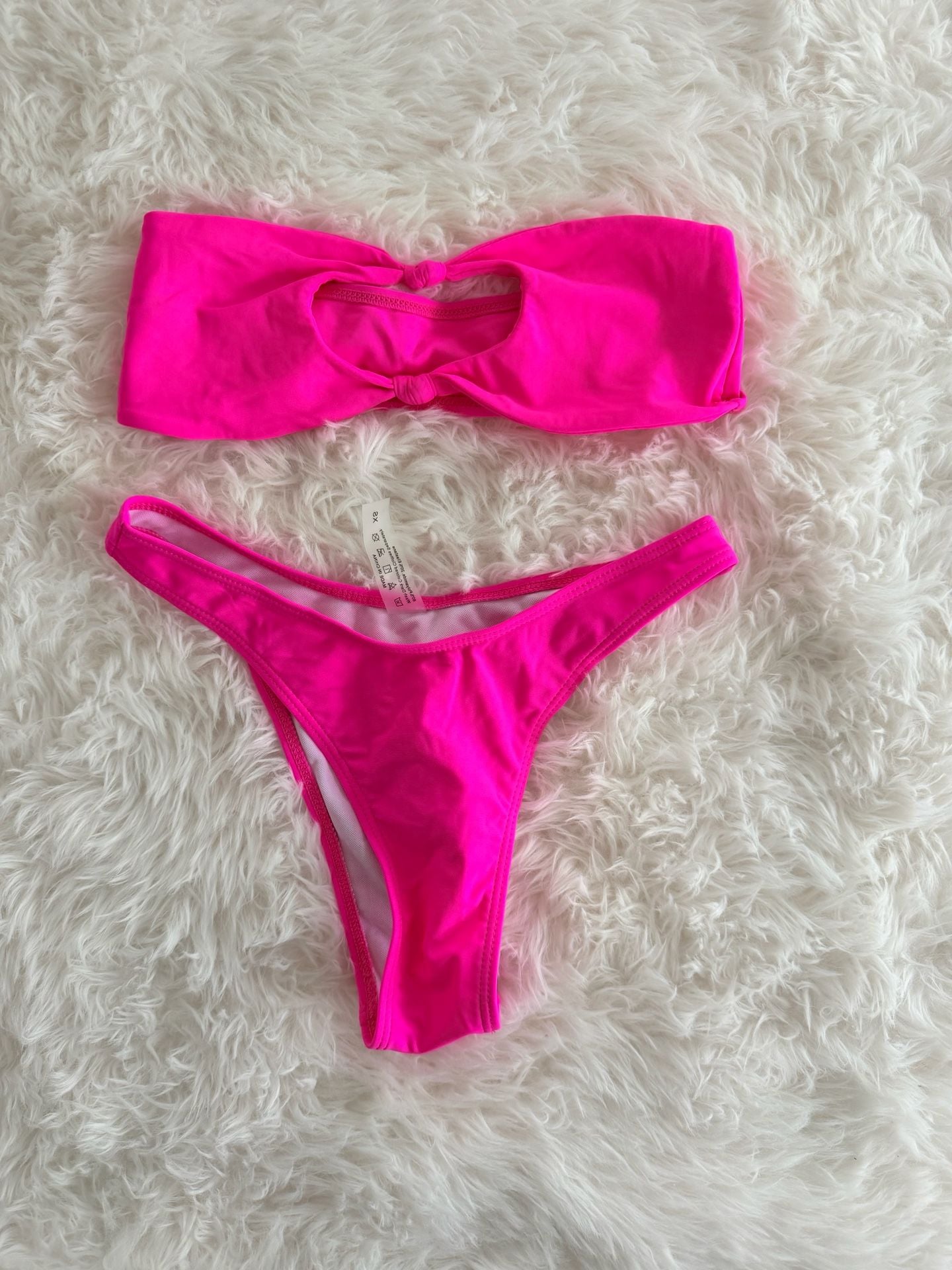 Zaful Neon Pink Cutout Bandeau Bikini Set 1