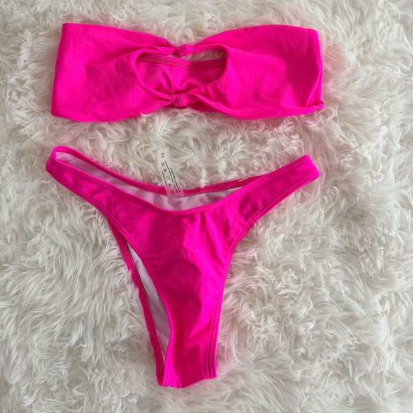 Zaful Neon Pink Cutout Bandeau Bikini Set