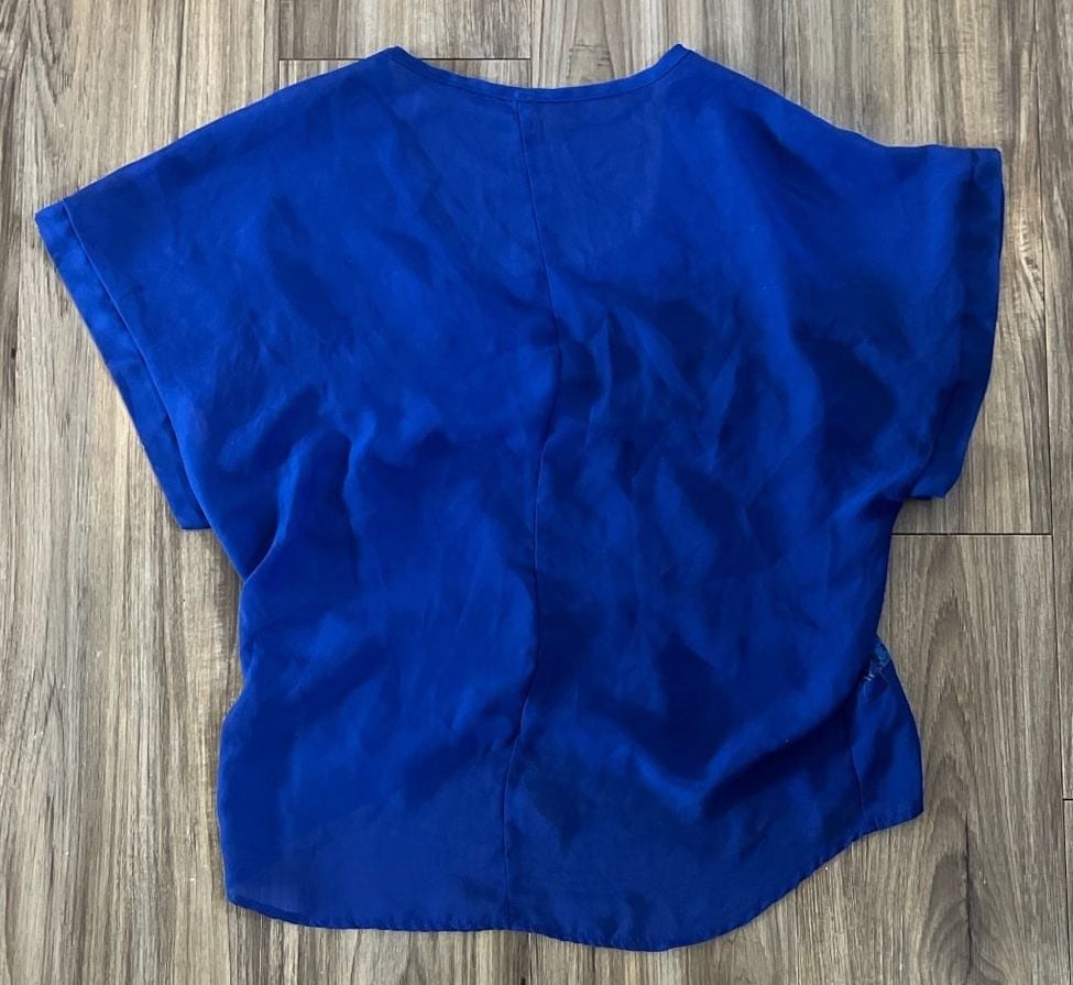 Royal Blue Lace Panelled Cap Sleeve Sheer Chiffon Top 3