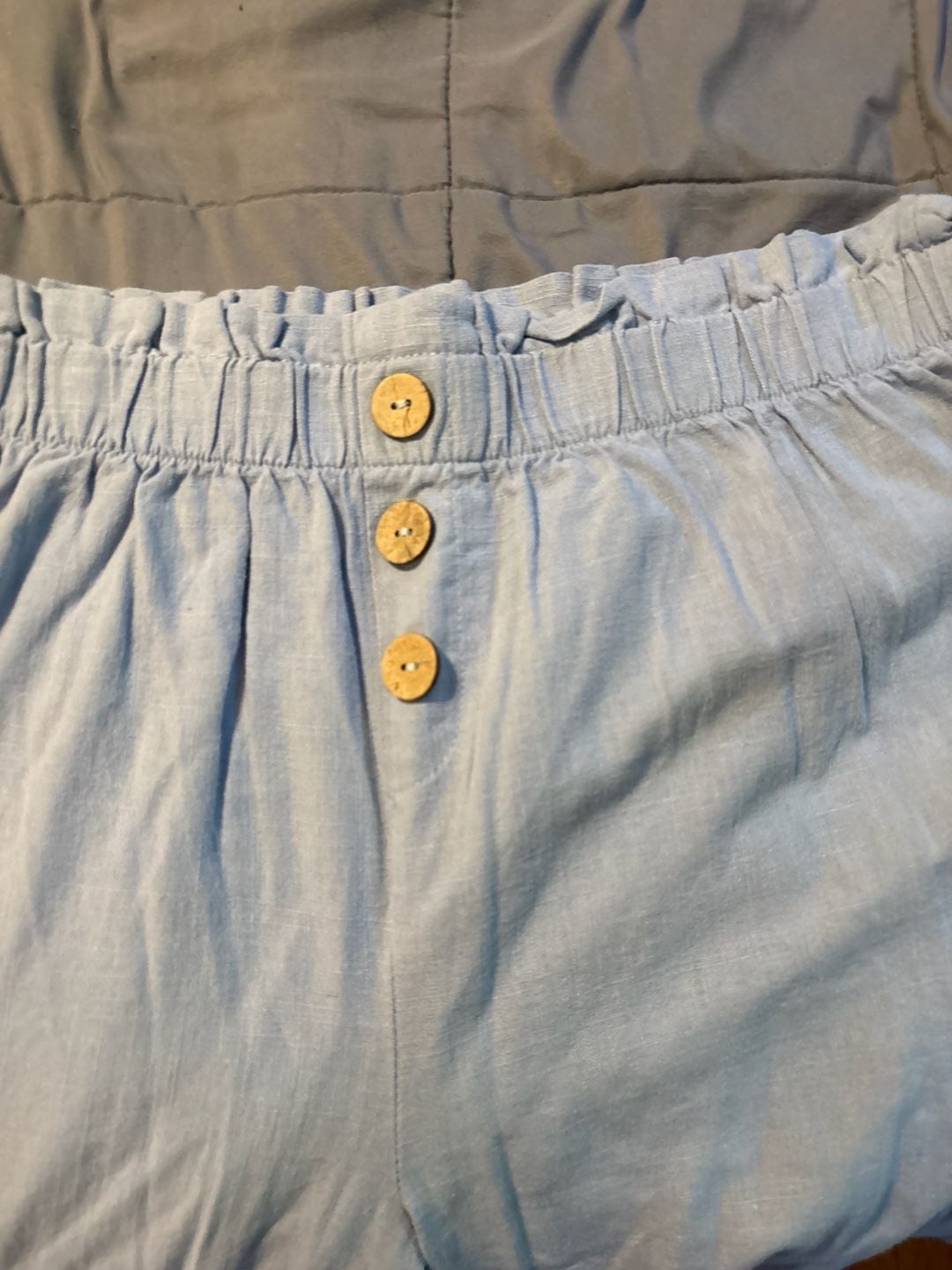 Como Vintage Paperbag Waist Linen Blend Button Fly Pants in Light Blue 4