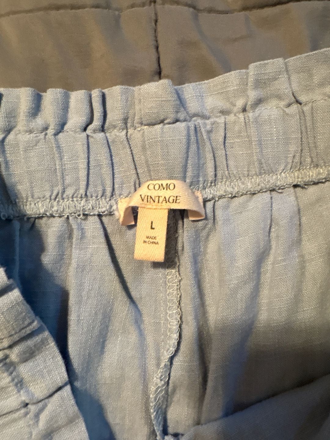 Como Vintage Paperbag Waist Linen Blend Button Fly Pants in Light Blue 5