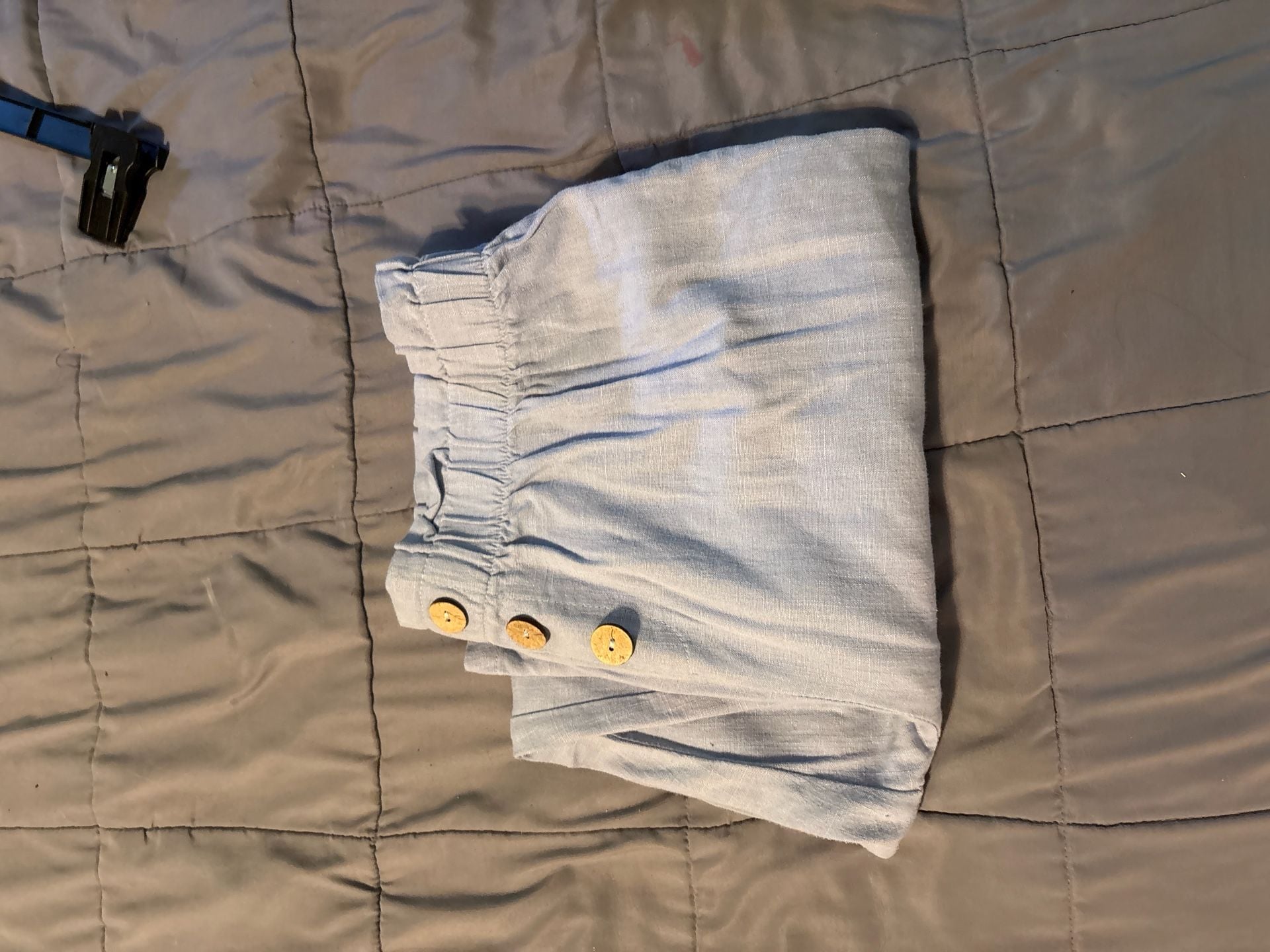 Como Vintage Paperbag Waist Linen Blend Button Fly Pants in Light Blue 7