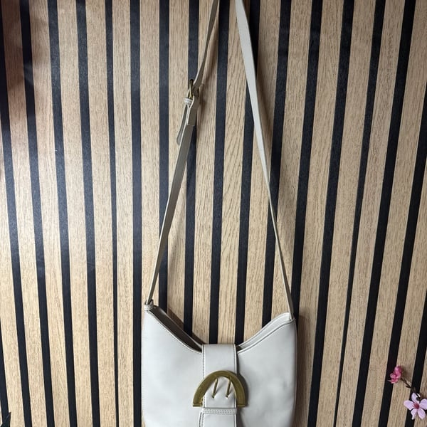 Street Level Faux Leather Buckle Shoulder Bag in Cream