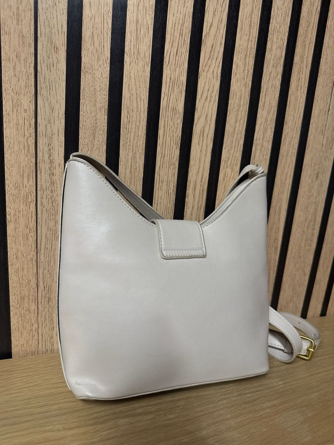Street Level Faux Leather Buckle Shoulder Bag in Cream 8